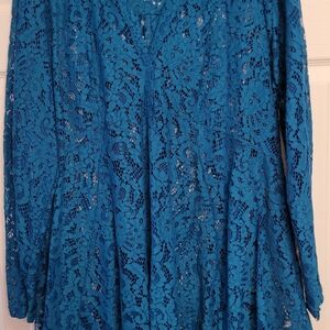 Holiday/Party Wear Roaman's Teal Lace Tunic Sz. 18